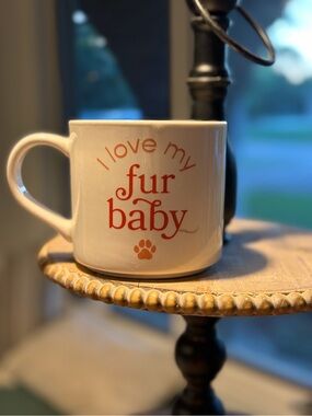 Cream Ceramic Parker Lane Mug with Orange 'I Love My Fur Baby' Paw Print